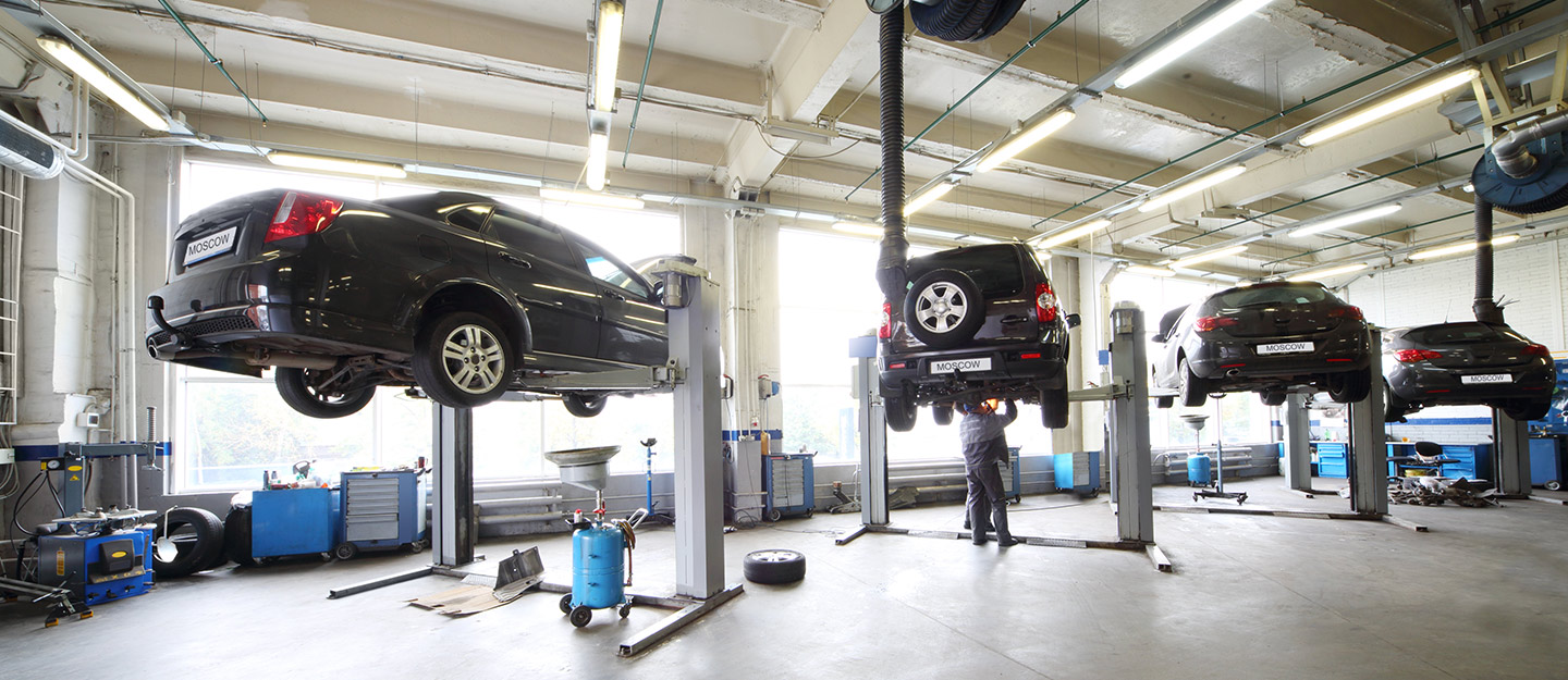 cars lifted in a service centre